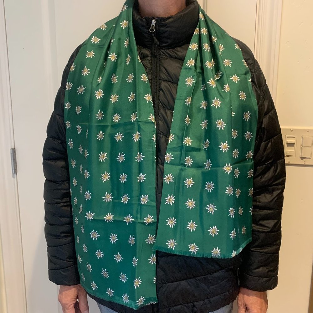 CHRISTIAN FISCHBACHER  Swiss Designer Green & White Flower Silk Scarf